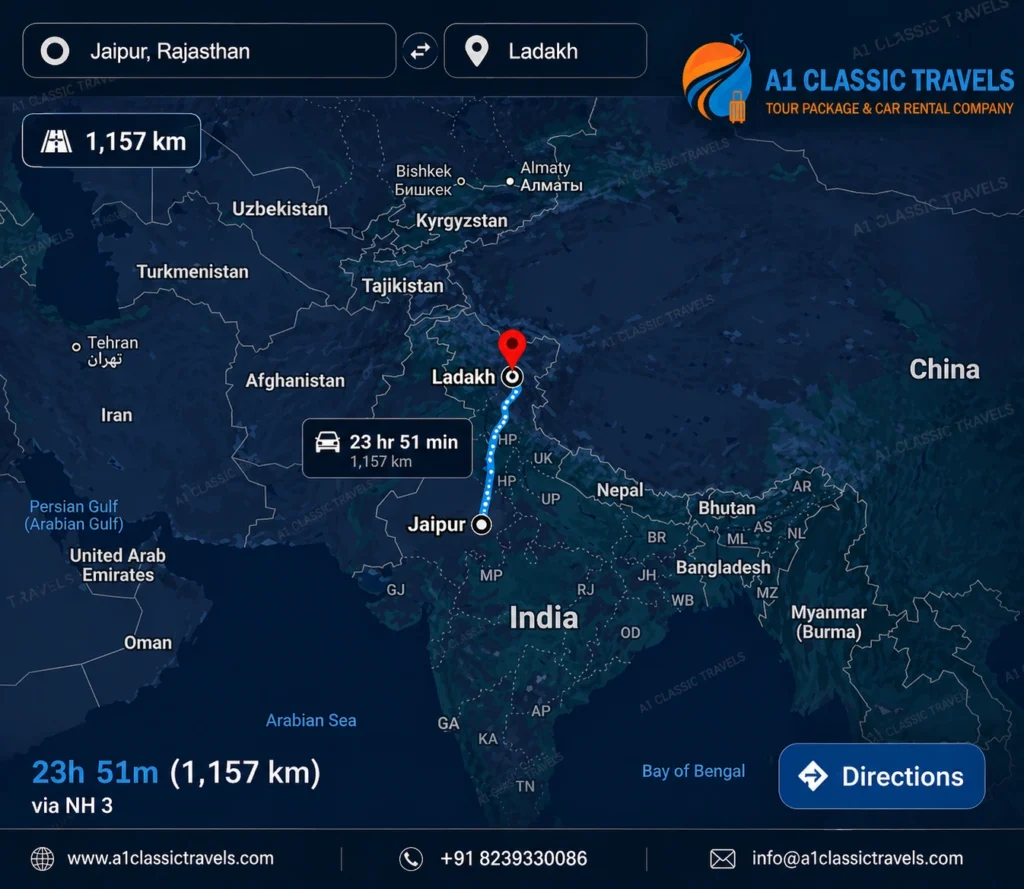 Jaipur to Ladakh Distance