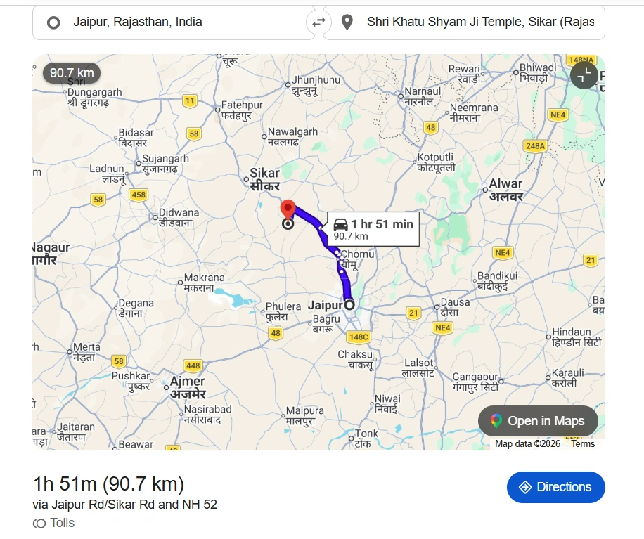 Jaipur to Khatu Shyam Distance
