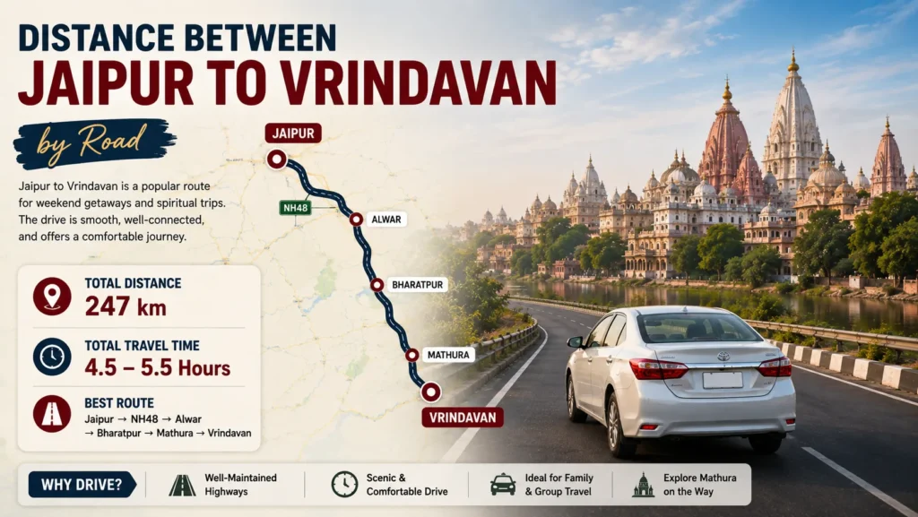 Distance Between Jaipur to Vrindavan by Road